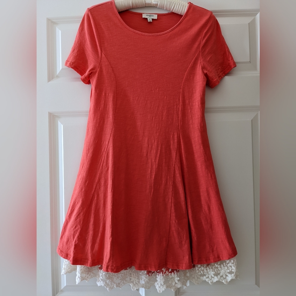 Umgee dress Cotton coral Small Casual Lace Hem Summer